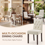 EOP Dining Chairs Set of 2, Modern Upholstered Fabric Dining Room Chairs, Armless Kitchen Side Chairs with Wood Legs and Padded Seat for Living Room, Bedroom, Kitchen, Beige