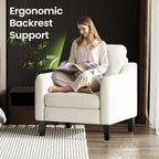 EOP Accent Chair with Foldable Table, Beige Linen Fabric Armchair with Side Pockets, Comfy Reading Chair for Living Room Bedroom