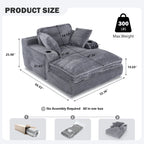 EOP 67'' Oversized Chaise Lounge Chair Indoor, Plush Boneless Cloud Couch with Side Pockets & Cup Holders, Comfy Corduroy Sleeper Couch with Removable Pillows for Living Room, Gray