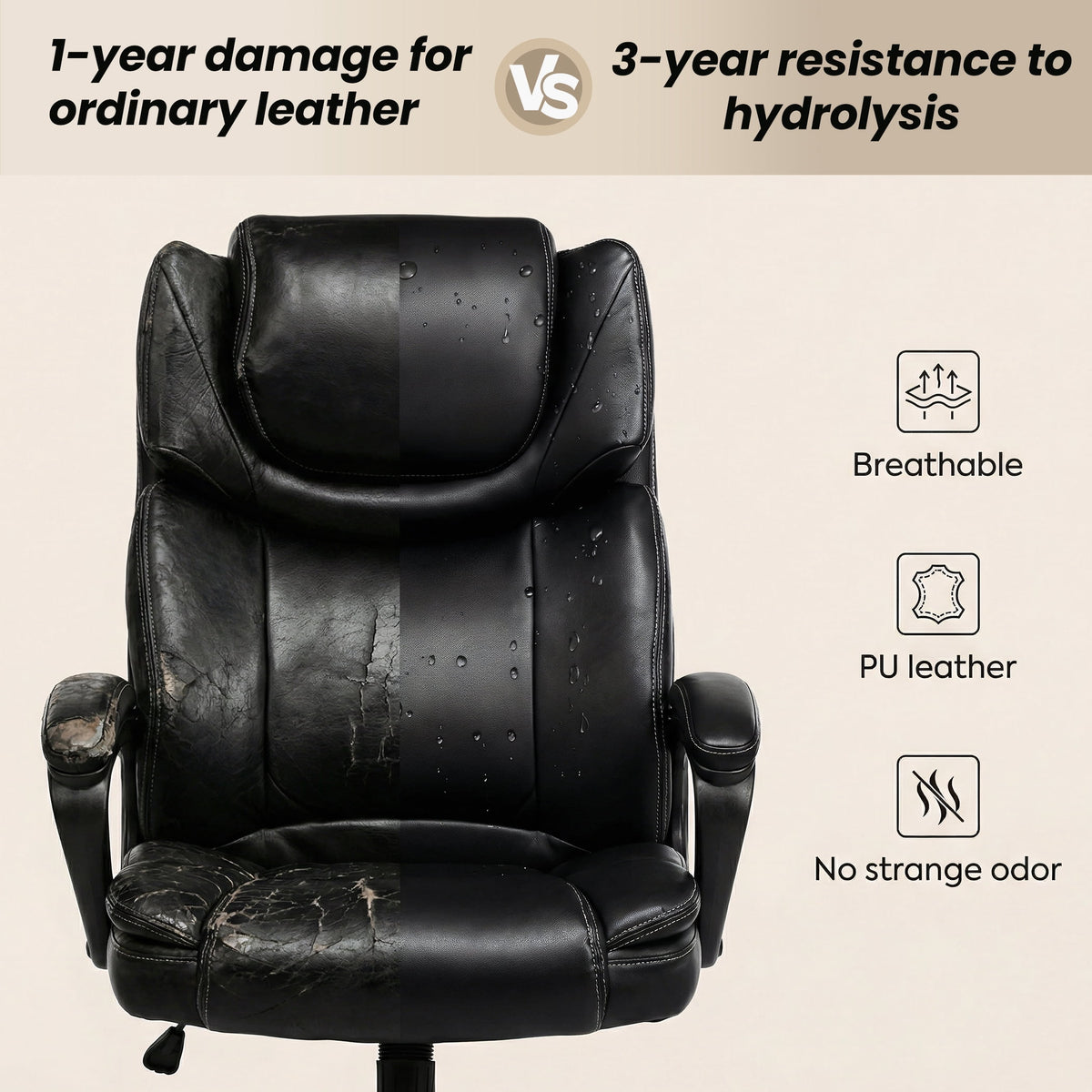 EOP Big and Tall Office Chair with Footrest, Heated Massage Faux Leather Computer Chair with 3D Linkage Armrests and Lumbar Pillow, Black