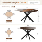 EOP 43″- 59″ Extendable Round Dining Table for 4-6, Farmhouse Oval Kitchen Table with Removable Leaves, Mid Century Modern Dining Room Table with Metal Frame, Space Saving, Walnut