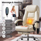 EOP Massage Faux Leather Desk Chair with Footrest High Back Office Chair Computer Reclining, Beige