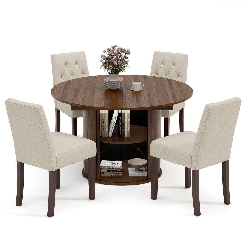 EOP 5-Piece Extendable Dining Table Set for 4, 47"-63" Wood Kitchen Table with 4 Upholstered Chairs, Space-Saving Drop Leaf Kitchen Table for Dining Room, Small Space