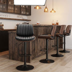EOP Modern Upholstered Barstools Set of 4, Adjustable Height Counter Stools with Bentwood, Faux Leather Swivel Bar Stools with Metal Frame, Black