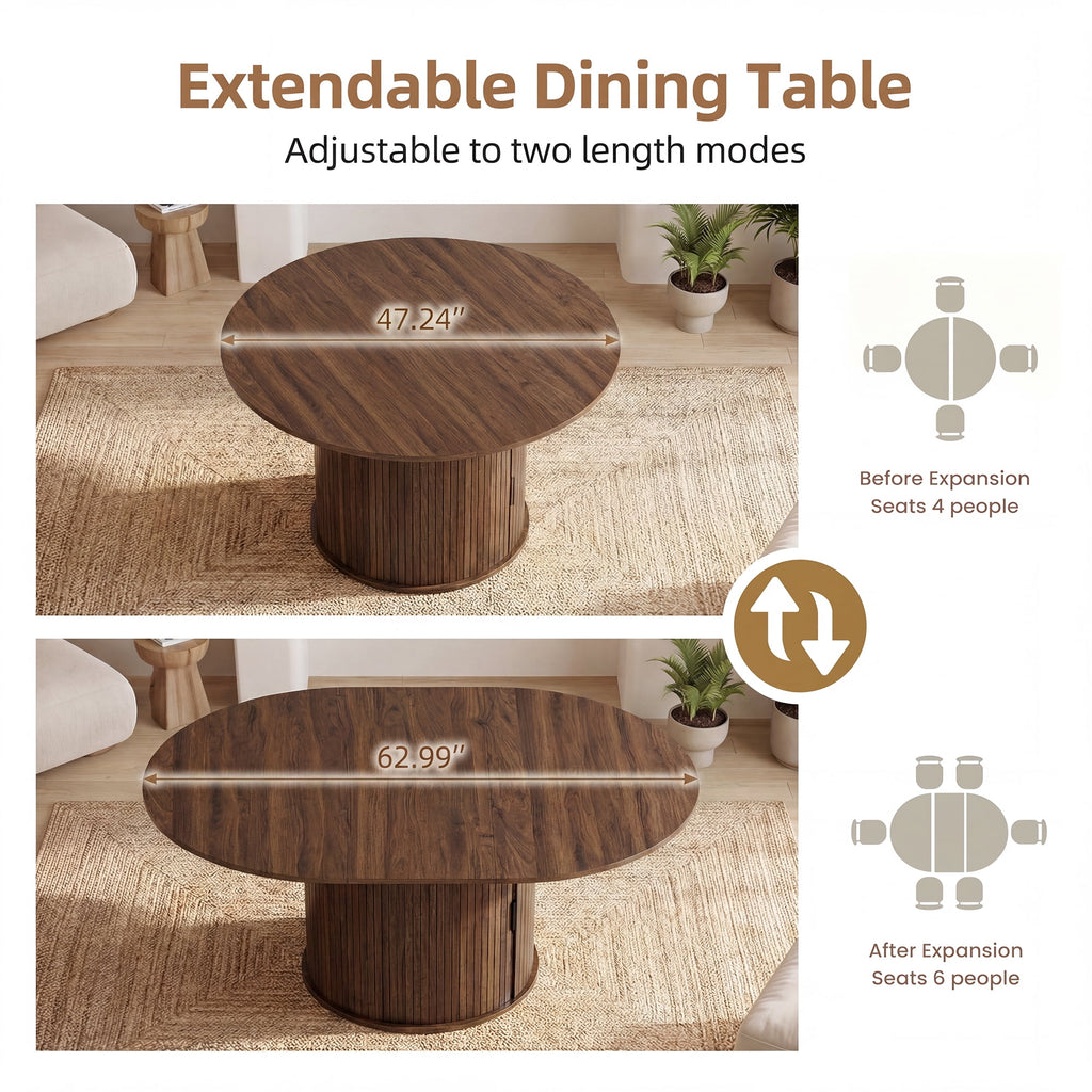 EOP 5-Piece Extendable Dining Table Set for 4, 47"-63" Wood Kitchen Table with 4 Upholstered Chairs, Space-Saving Drop Leaf Kitchen Table for Dining Room, Small Space