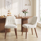 EOP Wooden Dining Chairs Set of 2, Modern Tufted Button Kitchen Chairs with Solid Wood Legs, Upholstered Fabric Dining Room Chairs for Living Room Bedroom, Beige
