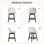 EOP 26'' Swivel Counter Height Bar Stools Set of 2, Modern Upholstered Bar Stools with Curved Back and Solid Wood Legs, Bar Chairs for Kitchen Island Home Bar, Beige