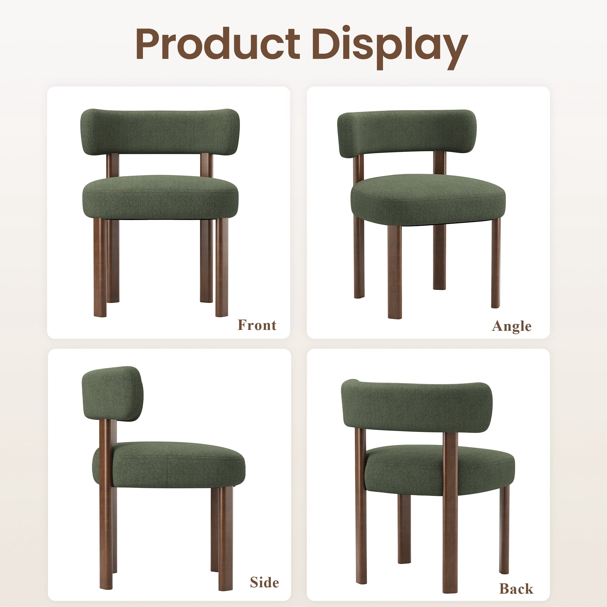 EOP Fabric Dining Chairs Set of 2, Mid-Century Modern Upholstered Kitchen Chairs with Curved Backrest and Wood Legs for Dining Room or Restaurant, Green