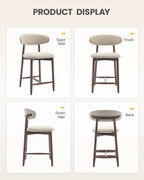 EOP Barstools Set of 2, Mid Century Counter Height Barstools with Curved Back, Upholstered Kitchen Bar Chairs with Wood Legs for Kitchen Island Dining Room