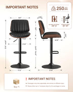 EOP Modern Single Upholstered 26’’H Barstool, Adjustable Height Counter Stool with Bentwood, Faux Leather Swivel Bar Stool with Metal Frame, Black