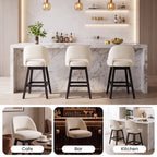 EOP 26'' Swivel Counter Height Bar Stools Set of 2, Modern Upholstered Bar Stools with Curved Back and Solid Wood Legs, Bar Chairs for Kitchen Island Home Bar, Beige