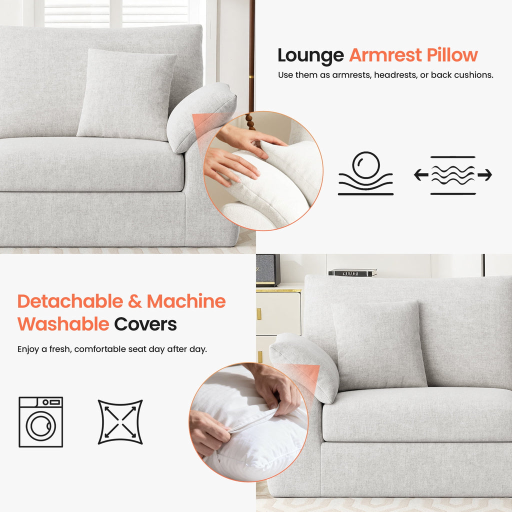 EOP 62.99" Wide Cloud Compression Sofa, Full Sponge Loveseat with Deep Seat, Upholstered Couch with 4 Pillows, No Assembly Required for Small Living Spaces, Beige