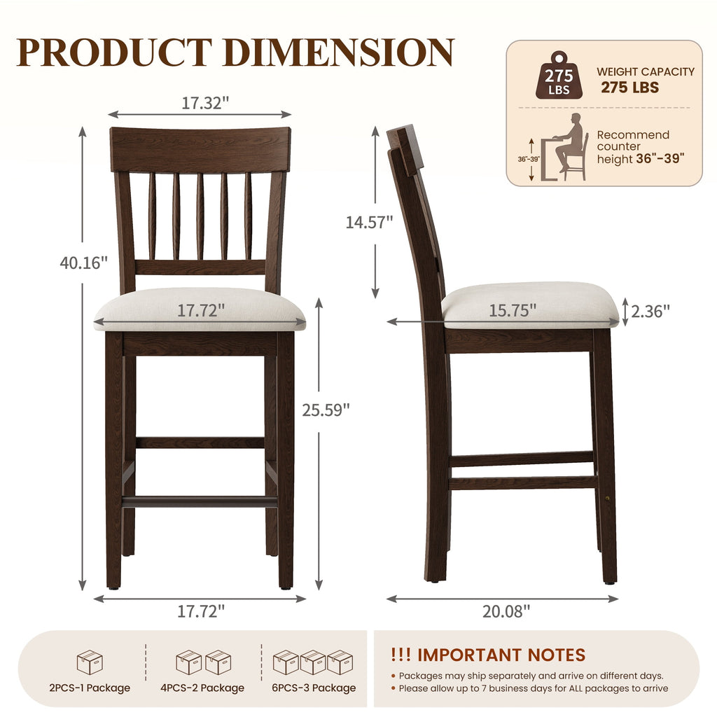 EOP Windsor Armless Bar Stools Set of 2 Counter Height Stool Wooden Barstools Antique-style Island chair for Kitchen Bar Dining Room, Dark Brown