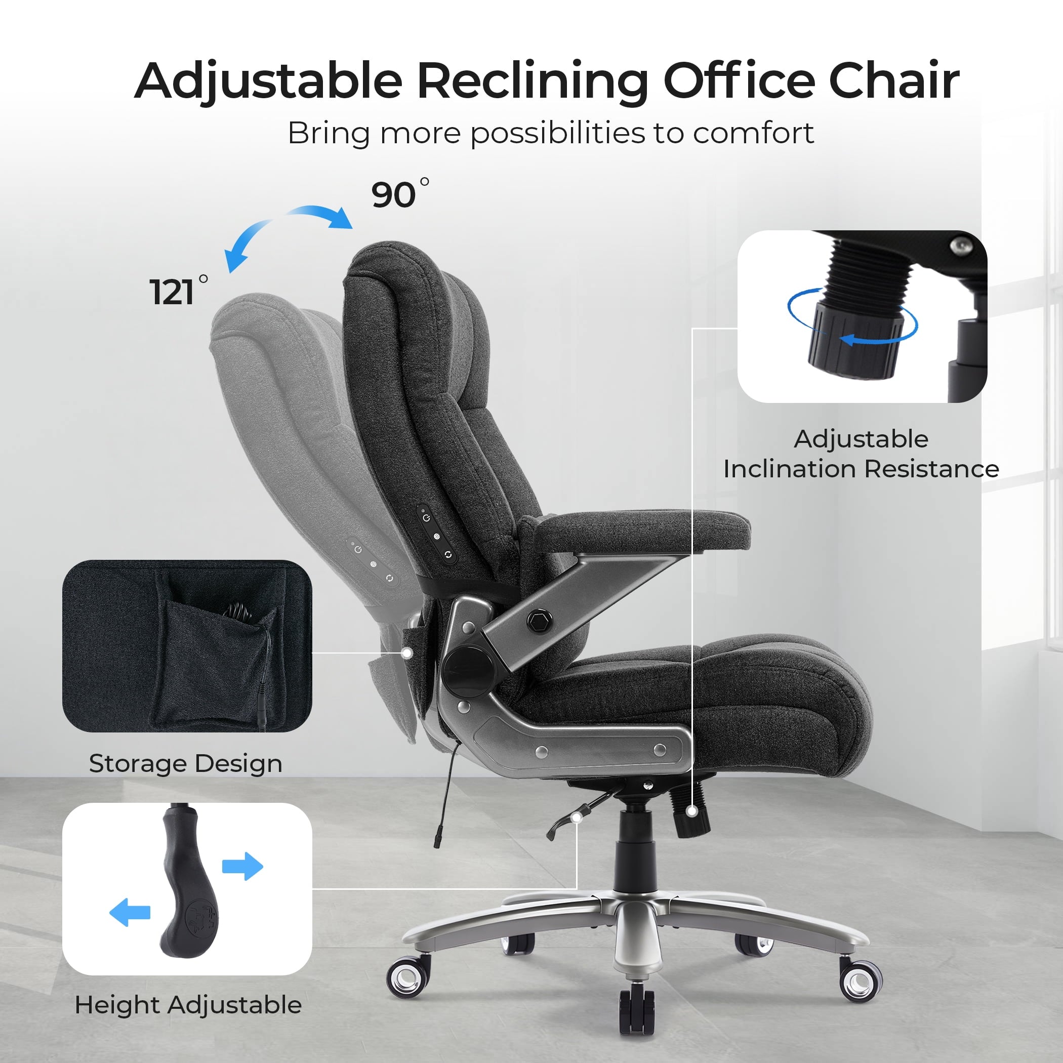 EOP Big and Tall Executive Office Chair 400lbs, High Back Ergonomic Desk Chair with Heat & Kneading Massage, Flip-Up Armrests, Black