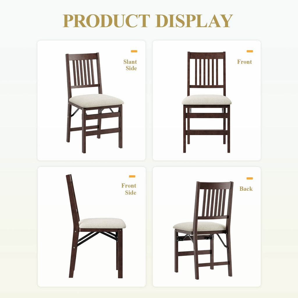 EOP Folding Dining Chairs Set of 2, Wooden Foldable Dining Room Chairs for Kitchen & Small Spaces, Mid Century Modern Upholstered Kitchen chairs, No Assembly Required, Beige