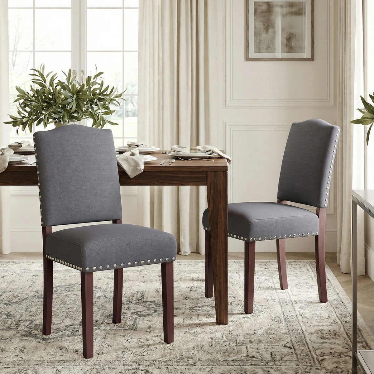 EOP Mid-Century Modern Upholstered Dining Chairs Set of 2, Farmhouse Fabric Kitchen & Dining Room Chairs with Extra Padded Seat, Ideal for Living Room, Restaurant
