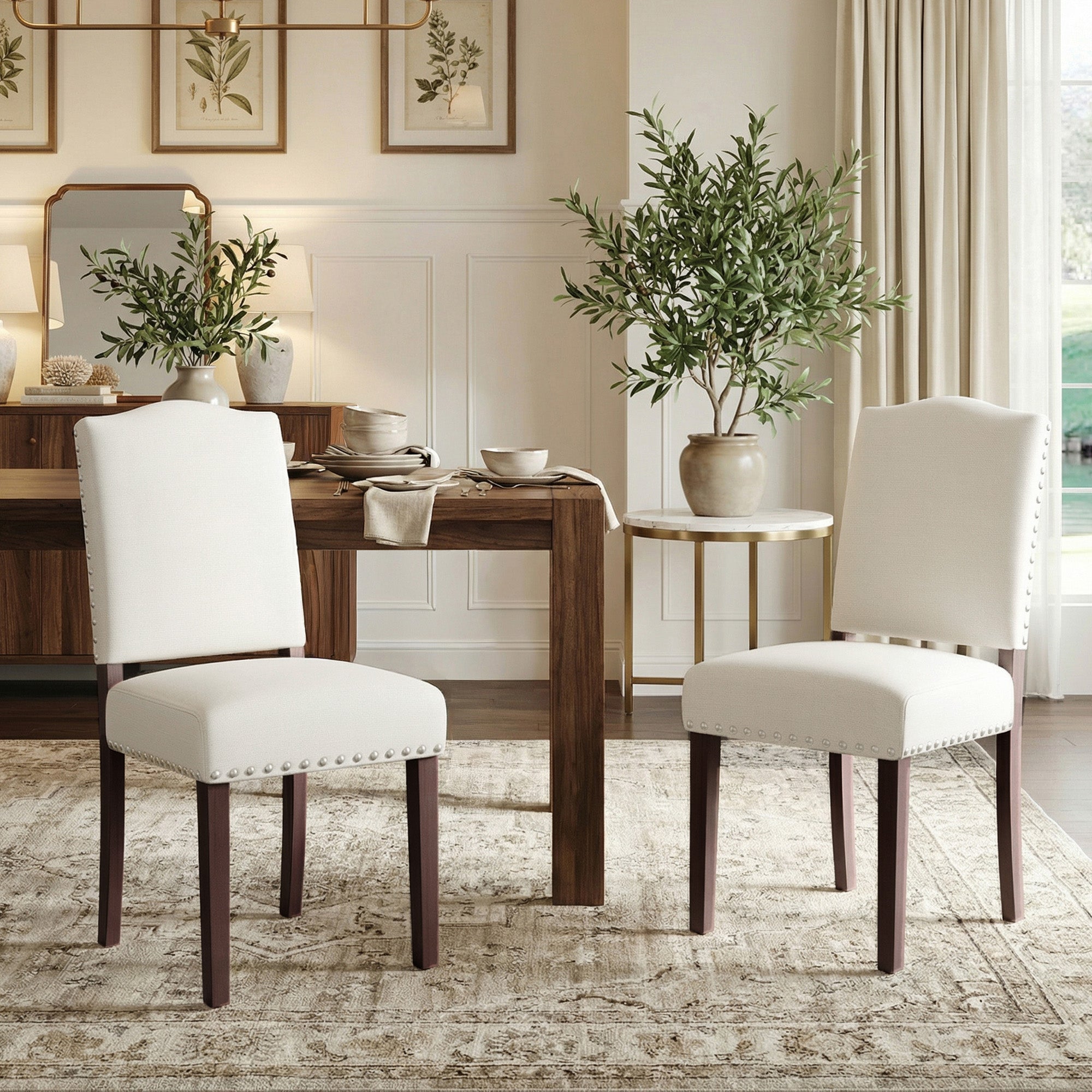 EOP Mid-Century Modern Upholstered Dining Chairs Set of 2, Farmhouse Fabric Kitchen & Dining Room Chairs with Extra Padded Seat, Ideal for Living Room, Restaurant