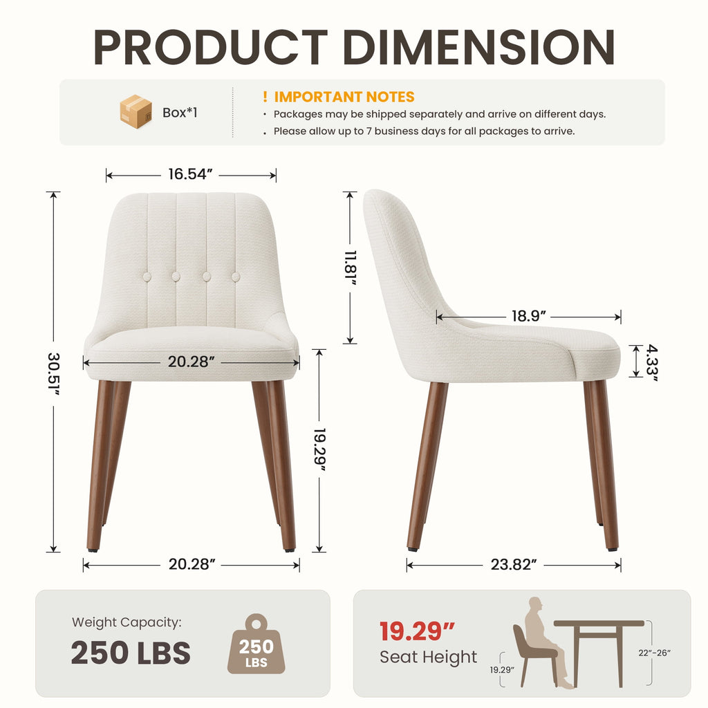 EOP Wooden Dining Chairs Set of 2, Modern Tufted Button Kitchen Chairs with Solid Wood Legs, Upholstered Fabric Dining Room Chairs for Living Room Bedroom, Beige