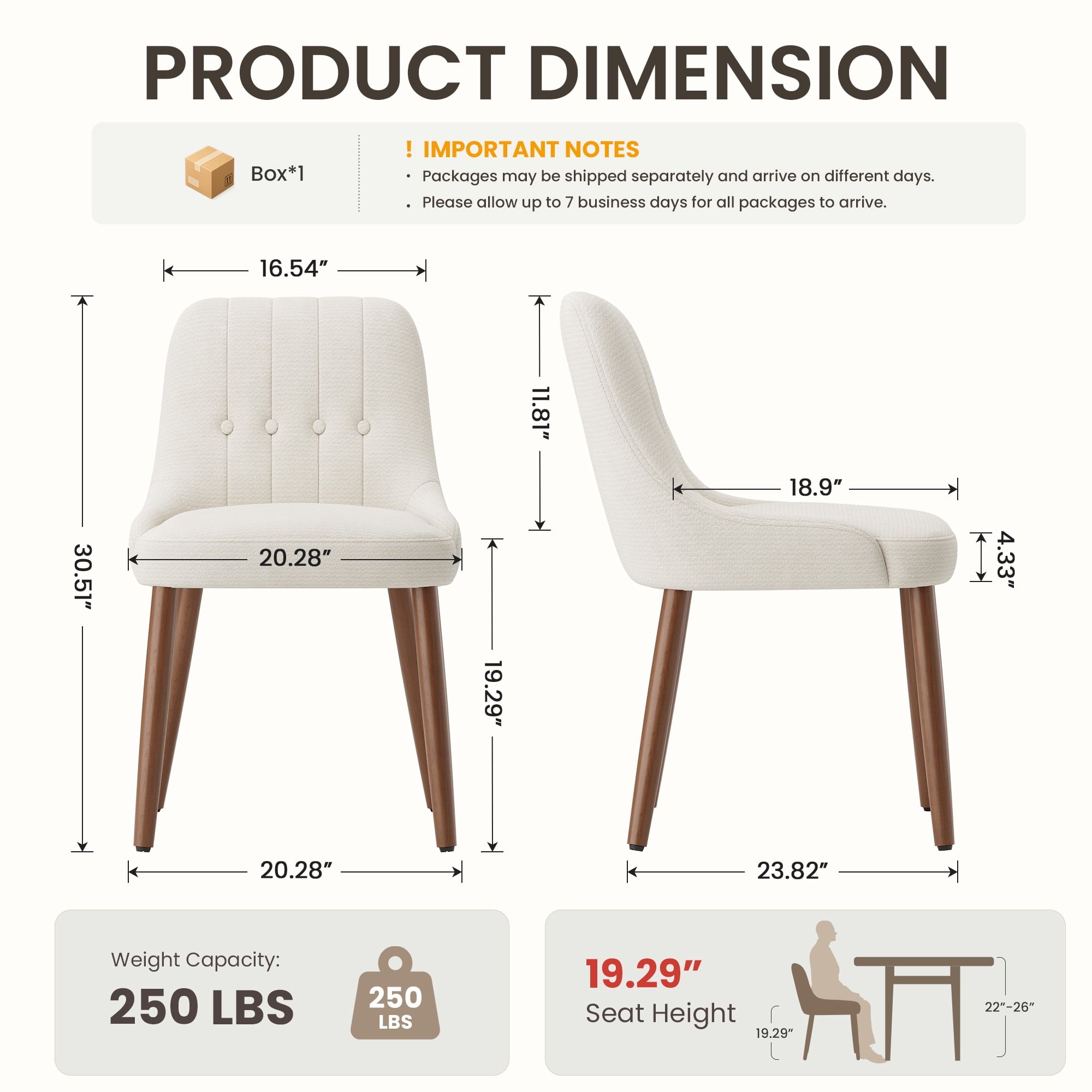 EOP Wooden Dining Chairs Set of 2, Modern Tufted Button Kitchen Chairs with Solid Wood Legs, Upholstered Fabric Dining Room Chairs for Living Room Bedroom, Beige