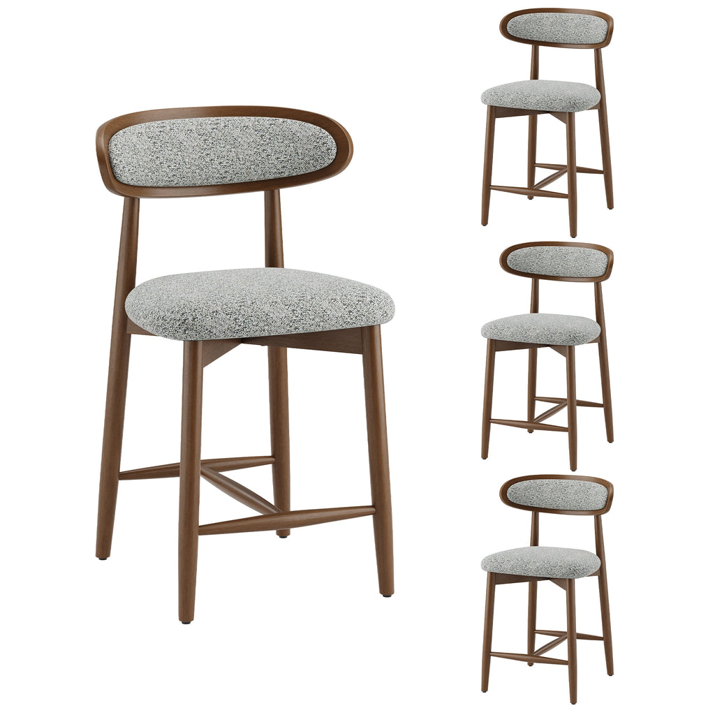EOP Modern Bar Stools Set of 4, Upholstered 24.8″ Counter Height Bar Stools, Kitchen Island Barstools with Wood Legs for Kitchen Island Dining Room Bar, Light Gray