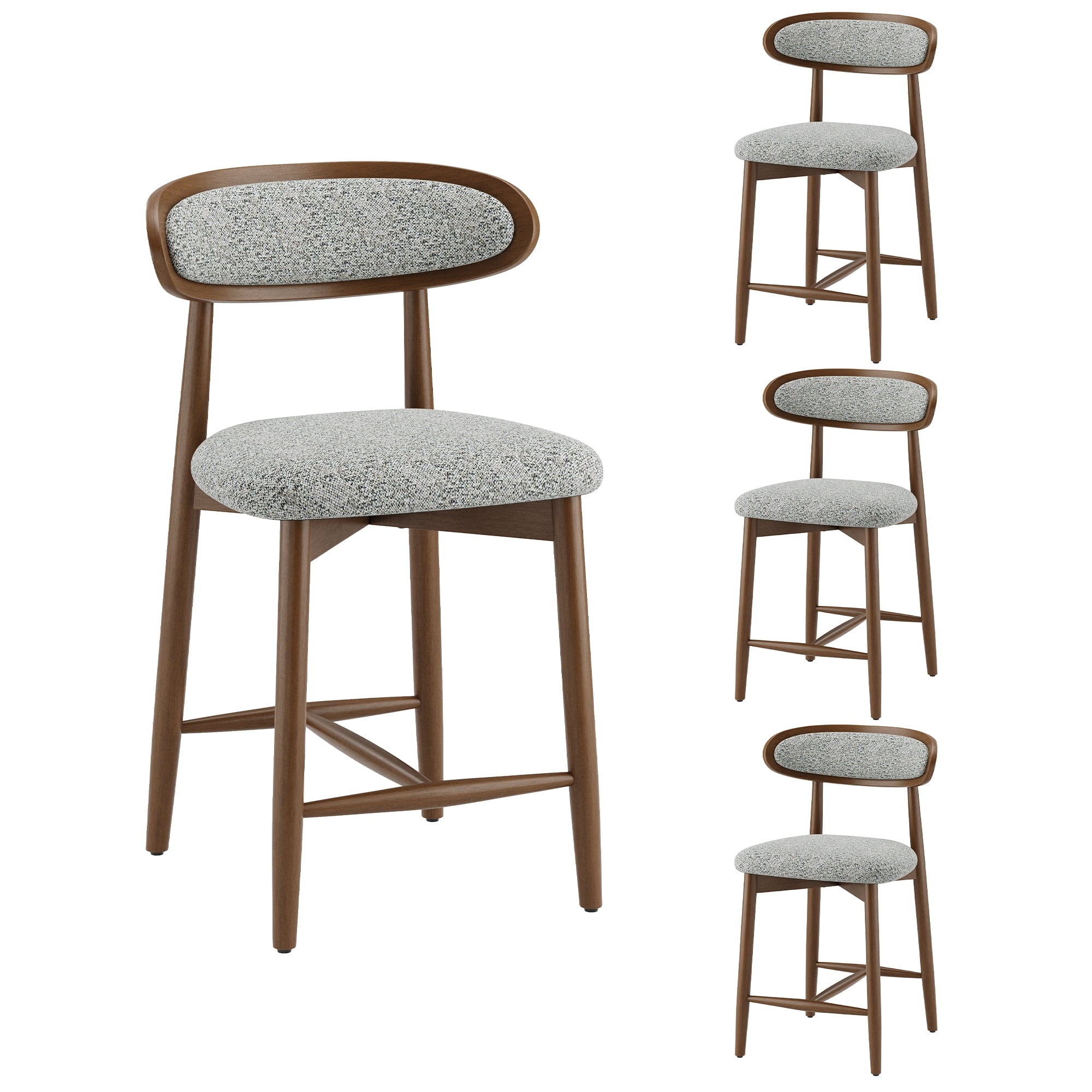 EOP Modern Bar Stools Set of 4, Upholstered 24.8″ Counter Height Bar Stools, Kitchen Island Barstools with Wood Legs for Kitchen Island Dining Room Bar, Light Gray