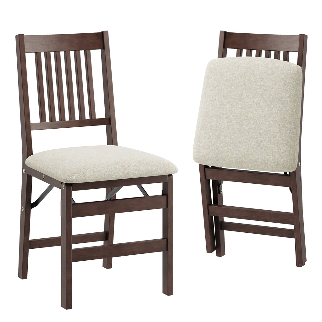 EOP Folding Dining Chairs Set of 2, Wooden Foldable Dining Room Chairs for Kitchen & Small Spaces, Mid Century Modern Upholstered Kitchen chairs, No Assembly Required, Beige