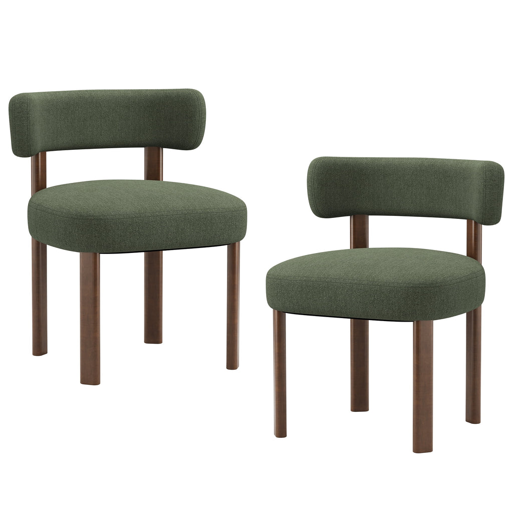 EOP Fabric Dining Chairs Set of 2, Mid-Century Modern Upholstered Kitchen Chairs with Curved Backrest and Wood Legs for Dining Room or Restaurant, Green