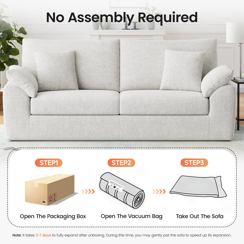 EOP 62.99" Wide Cloud Compression Sofa, Full Sponge Loveseat with Deep Seat, Upholstered Couch with 4 Pillows, No Assembly Required for Small Living Spaces, Beige