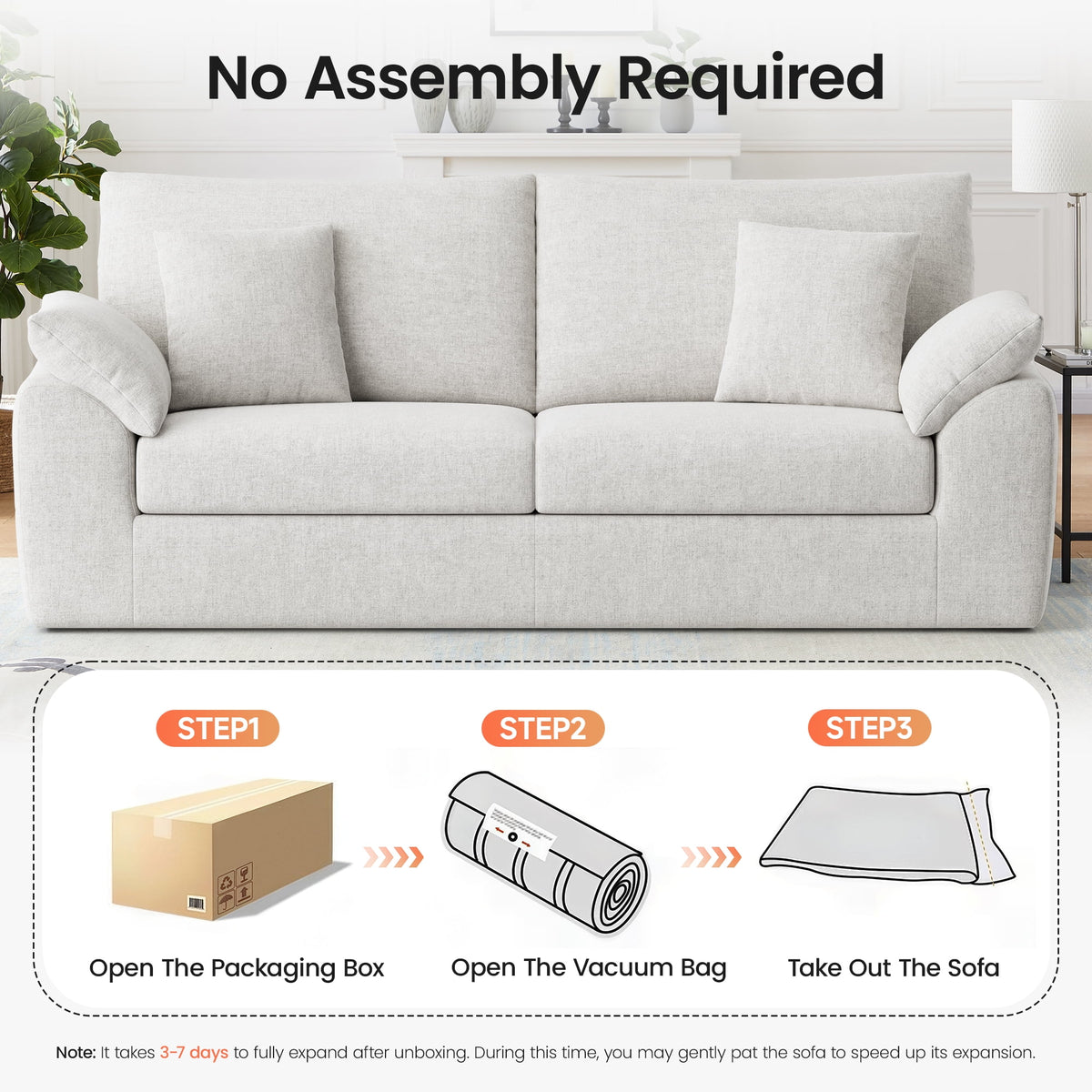 EOP 62.99" Wide Cloud Compression Sofa, Full Sponge Loveseat with Deep Seat, Upholstered Couch with 4 Pillows, No Assembly Required for Small Living Spaces, Beige