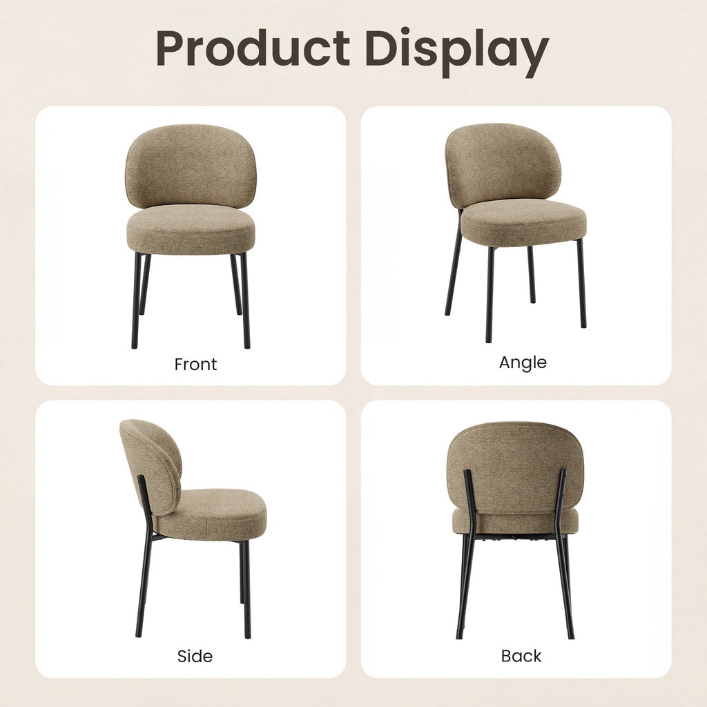 EOP Upholstered Dining Chairs Set of 4, Mid-Century Modern Dining Room Chairs with Curved Backrest and Metal Legs, Chair Kitchen for Dining Room, Camel