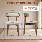 EOP Upholstered Dining Chairs Set of 2, Farmhouse Modern Fabric Wooden Dining Room Chair with Curved Back, Kitchen Side Chairs for Restaurant, Living Room, Beige