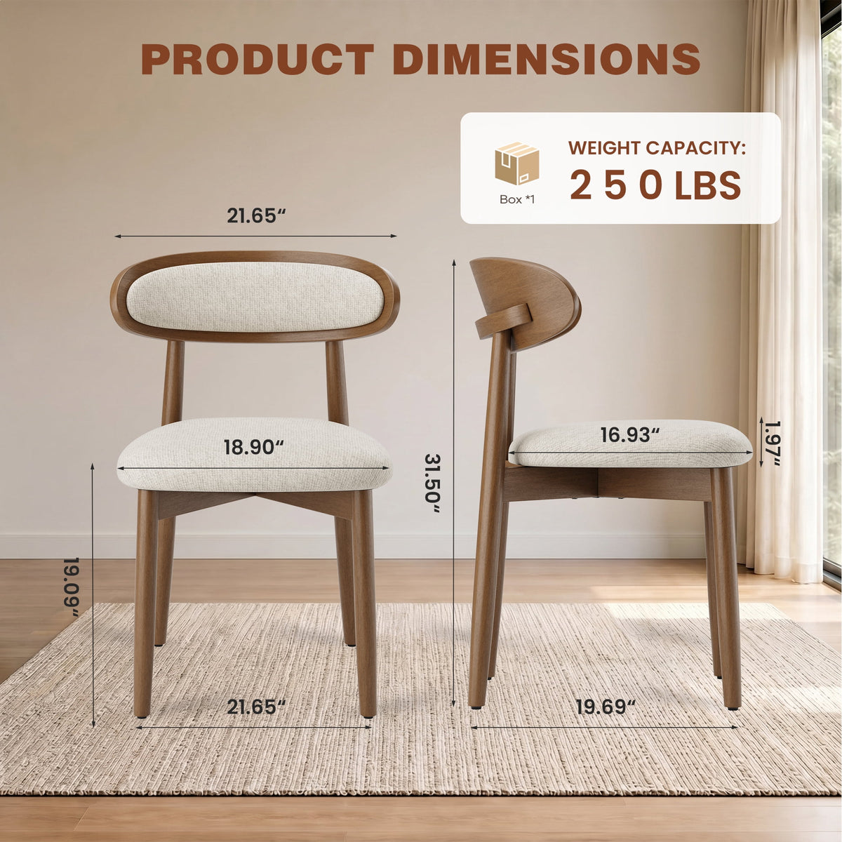 EOP Upholstered Dining Chairs Set of 2, Farmhouse Modern Fabric Wooden Dining Room Chair with Curved Back, Kitchen Side Chairs for Restaurant, Living Room, Beige