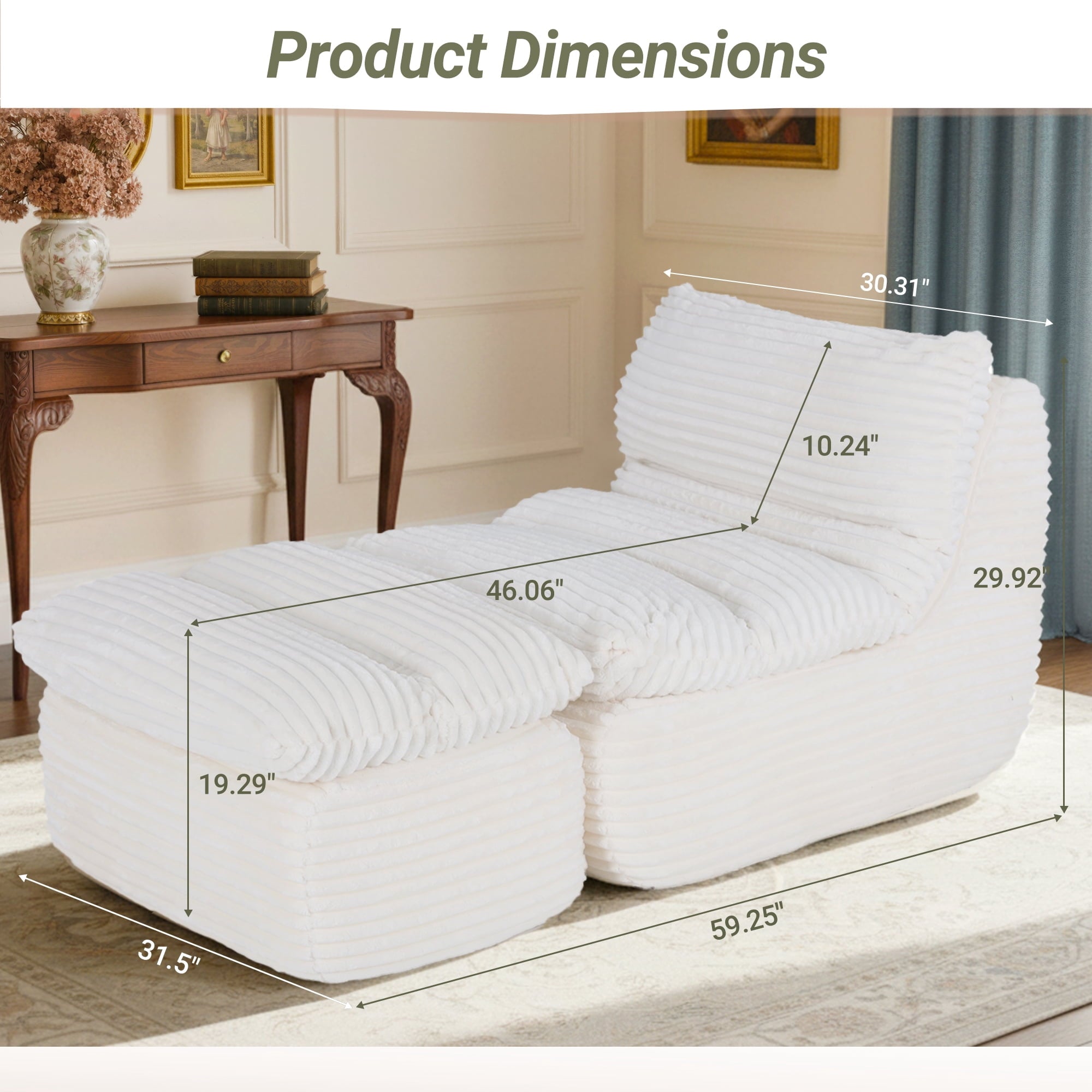 EOP Big Bean Bag Lounger Chair, Chaise Lounge Chair Indoor, Comfy Upholstered Sleeper Sofa Bed with Compressed Memory Foam, No Assembly Required, Beige