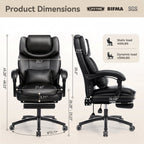 EOP Big and Tall Office Chair with Footrest, Heated Massage Faux Leather Computer Chair with 3D Linkage Armrests and Lumbar Pillow, Black