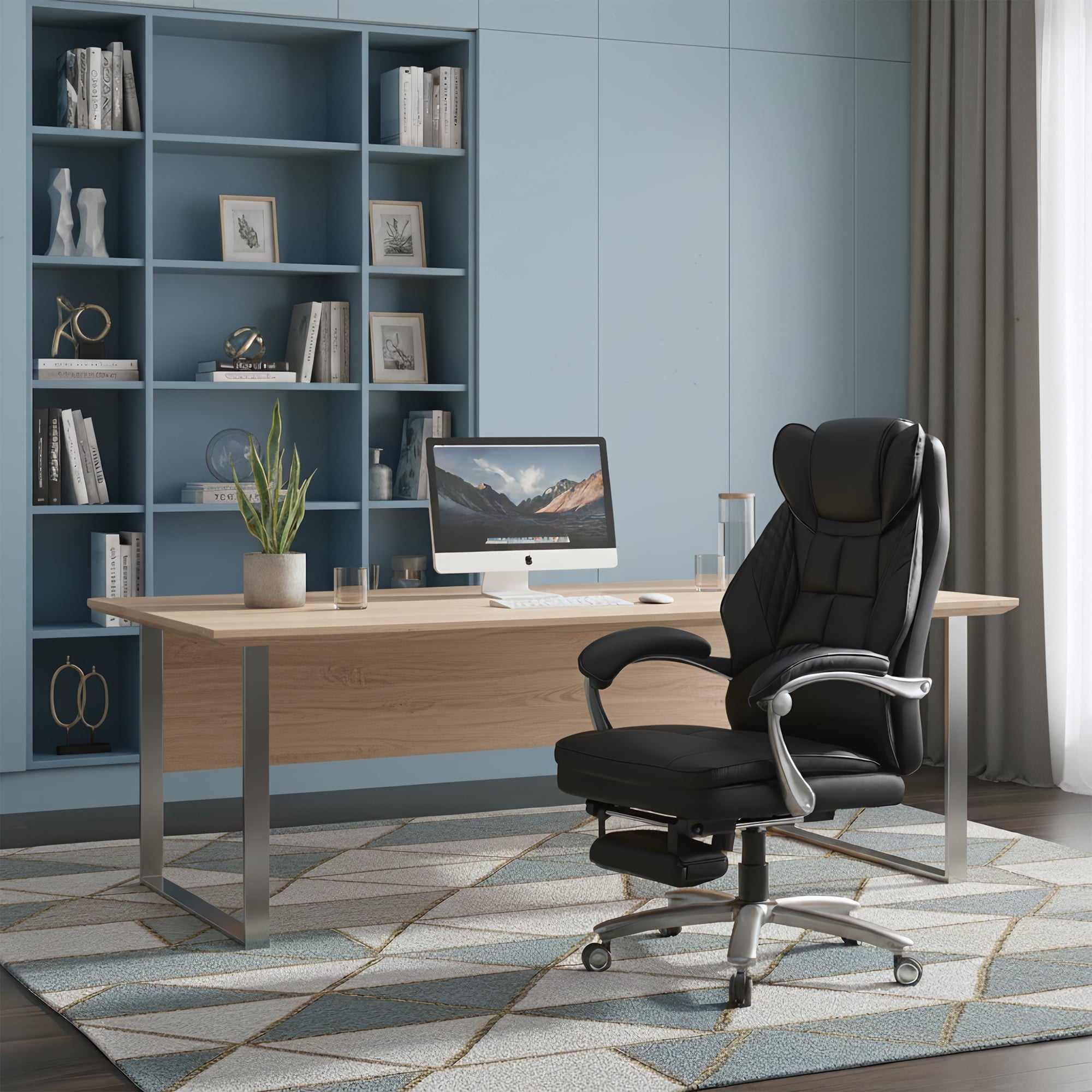 EOP Massage Big and Tall Office Chair with Heat and 4 Vibration Points, Executive Desk Chair with Adjustable Footrest, Black