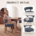 Upholstered Dining Chairs Set of 2, Mid Century Modern Dining Room Chairs, Farmhouse Wooden Chairs with Ergonomic Curved Backrest for Kitchen Dining Vanity, Blue