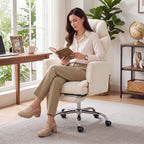 EOP Office Chair, Swivel Ergonomic Large Desk Chair with Adjustable Backrest and Footrest, Flip Armrests Home Executive Office Chair for Work, Gaming, Beige