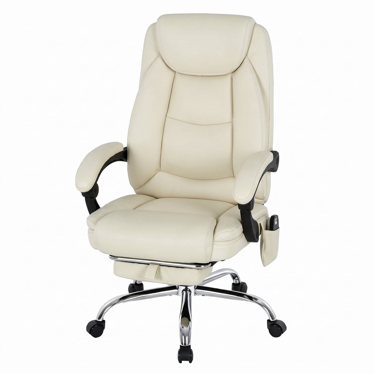 EOP Massage Faux Leather Desk Chair with Footrest High Back Office Chair Computer Reclining, Beige
