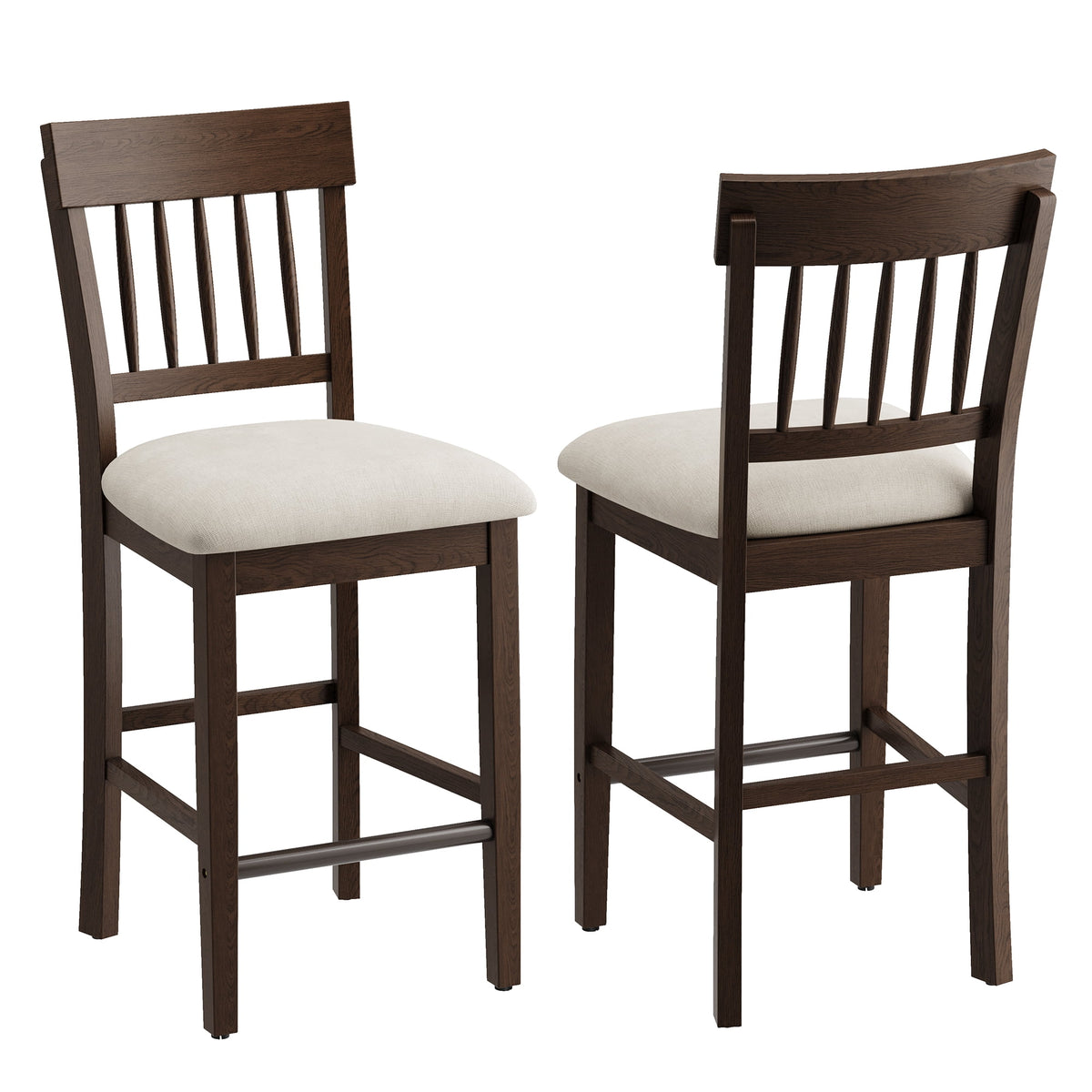 EOP Windsor Armless Bar Stools Set of 2 Counter Height Stool Wooden Barstools Antique-style Island chair for Kitchen Bar Dining Room, Dark Brown