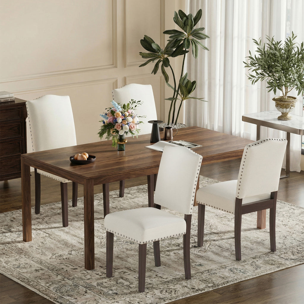 EOP Mid-Century Modern Upholstered Dining Chairs Set of 2, Farmhouse Fabric Kitchen & Dining Room Chairs with Extra Padded Seat, Ideal for Living Room, Restaurant