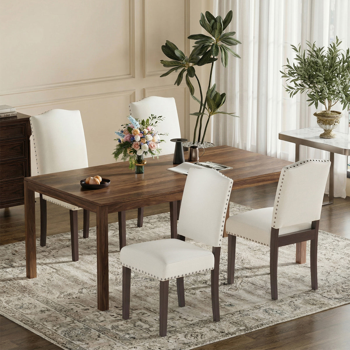 EOP Mid-Century Modern Upholstered Dining Chairs Set of 2, Farmhouse Fabric Kitchen & Dining Room Chairs with Extra Padded Seat, Ideal for Living Room, Restaurant