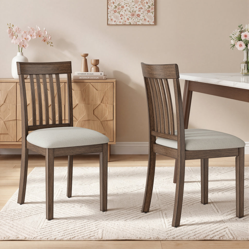 EOP Upholstered Dining Chair, Farmhouse Kitchen Wood Chairs with Backrest, Modern Fabric Padded Dining Chairs for Kitchen, Living Room
