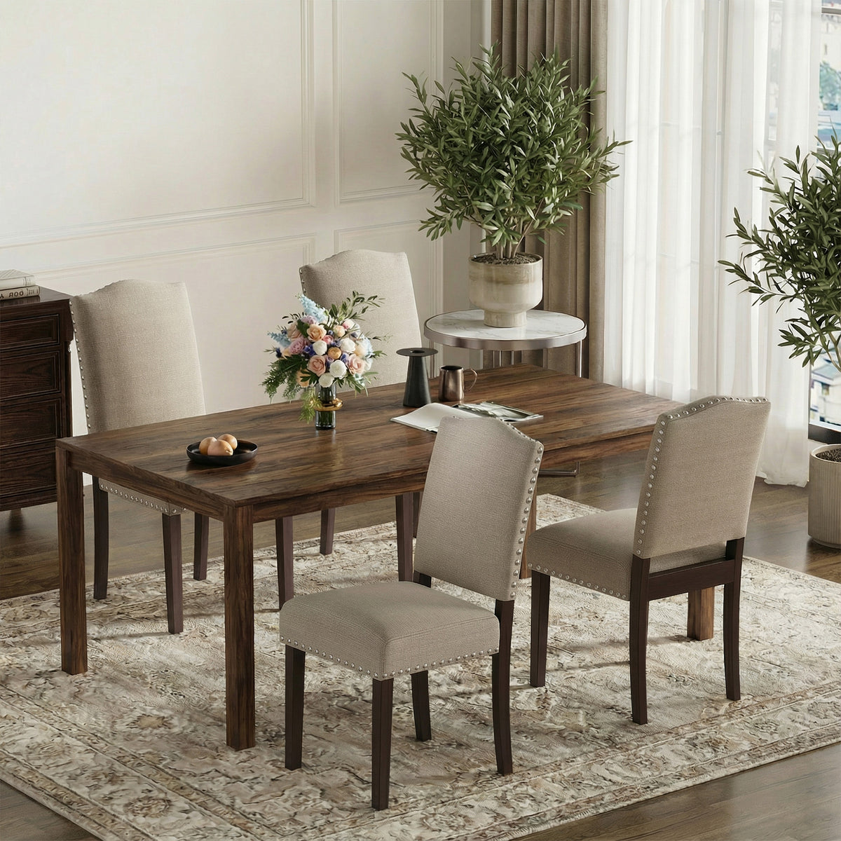 EOP Mid-Century Modern Upholstered Dining Chairs Set of 2, Farmhouse Fabric Kitchen & Dining Room Chairs with Extra Padded Seat, Ideal for Living Room, Restaurant
