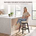 EOP 26'' Swivel Counter Height Bar Stools Set of 2, Modern Upholstered Bar Stools with Curved Back and Solid Wood Legs, Bar Chairs for Kitchen Island Home Bar, Beige