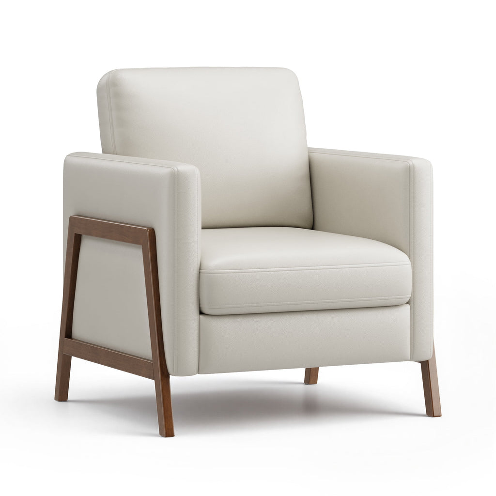 EOP Upholstered Accent Chair, Vintage Mid Century Modern Arm Chair, Comfy PU Leather Reading Armchair for Living Room Bedroom Office