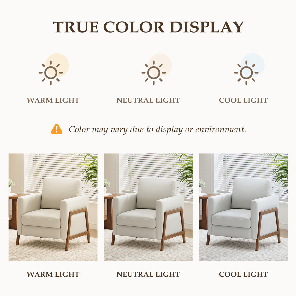 EOP Upholstered Accent Chair, Vintage Mid Century Modern Arm Chair, Comfy PU Leather Reading Armchair for Living Room Bedroom Office