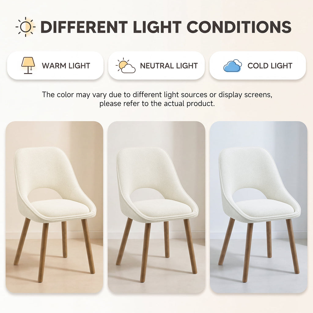 EOP Modern Upholstered Dining Chairs with Curved Back, Mid-Century Side Chairs with Solid Wood Legs For Dining Room, Kitchen and Restaurant, Set of 4, Beige