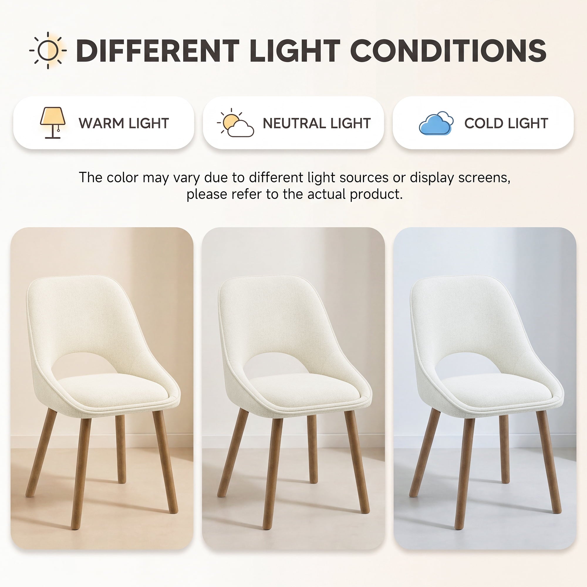 EOP Modern Upholstered Dining Chairs with Curved Back, Mid-Century Side Chairs with Solid Wood Legs For Dining Room, Kitchen and Restaurant, Set of 4, Beige