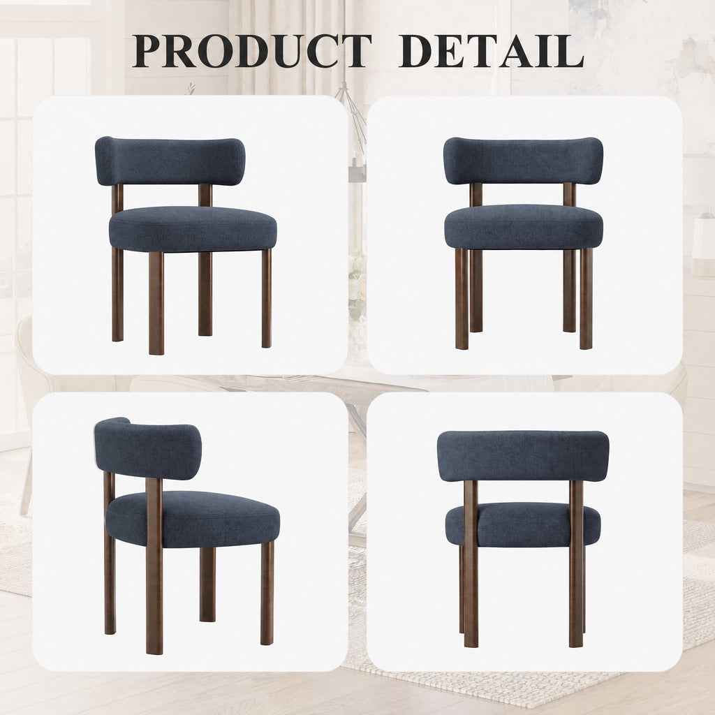 Upholstered Dining Chairs Set of 2, Mid Century Modern Dining Room Chairs, Farmhouse Wooden Chairs with Ergonomic Curved Backrest for Kitchen Dining Vanity, Blue