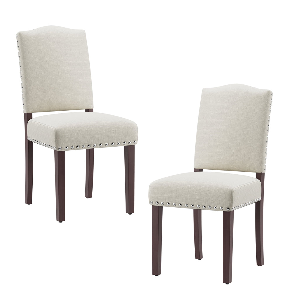 EOP Mid-Century Modern Upholstered Dining Chairs Set of 2, Farmhouse Fabric Kitchen & Dining Room Chairs with Extra Padded Seat, Ideal for Living Room, Restaurant, Beige